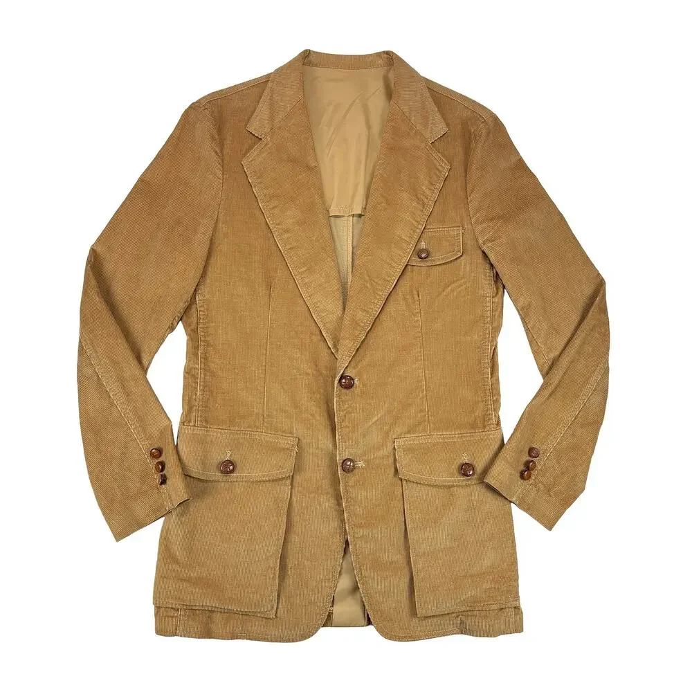 VTG 70s Lee Corduroy Blazer Mens 40L Camel Tan Western Sport Coat Slim Fit